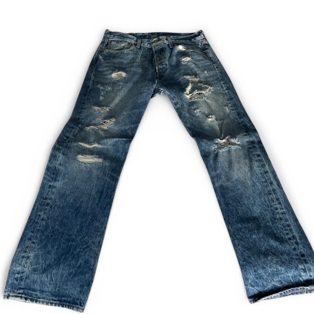 Levi's 501 Blue Bootcut Jeans with Distressed Details